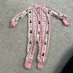 Pink Holiday-Print Footed Kids One-Piece Pajama